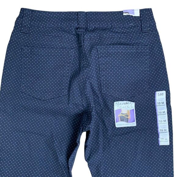 Lee Slender Secret Straight Leg Jeans 10 Blue Polka Dot Mid Rise Stretch NEW - Picture 4 of 6